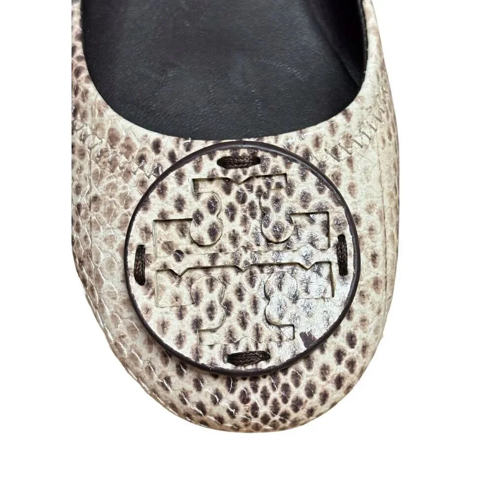 Tory Burch MINNIE TRAVEL BALLET STAMPED SNAKE LEATHER NWB Size 5